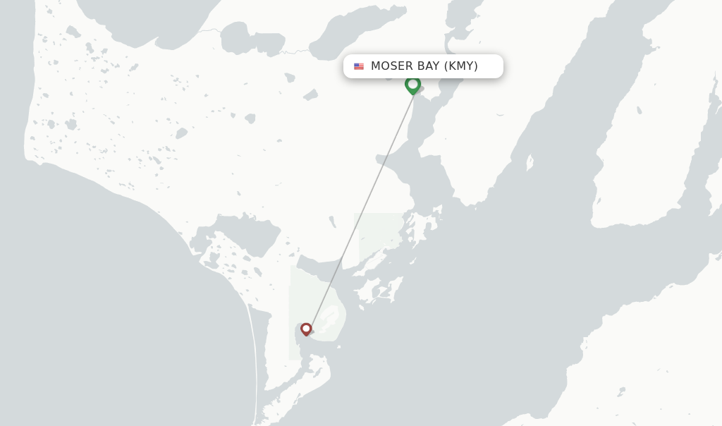 Route map with flights from Moser Bay with Island Air Service