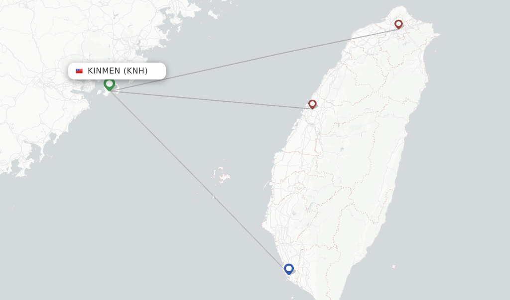 Route map with flights from Kinmen with Mandarin Airlines