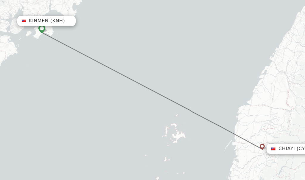 Flights from Kinmen to Chiayi route map