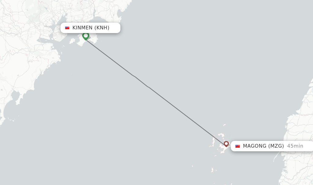 Flights from Kinmen to Magong route map