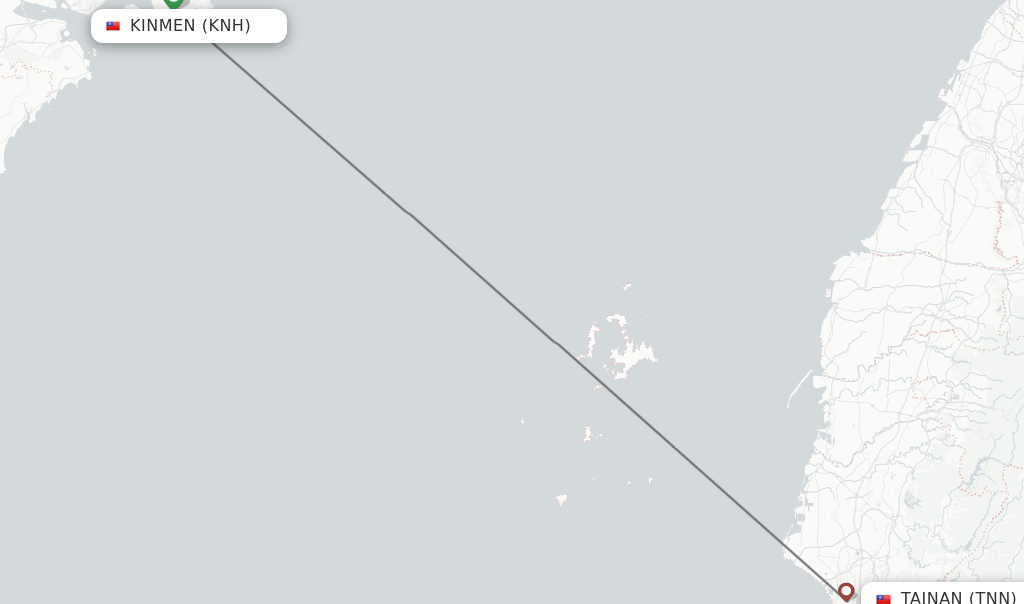 Flights from Kinmen to Tainan route map