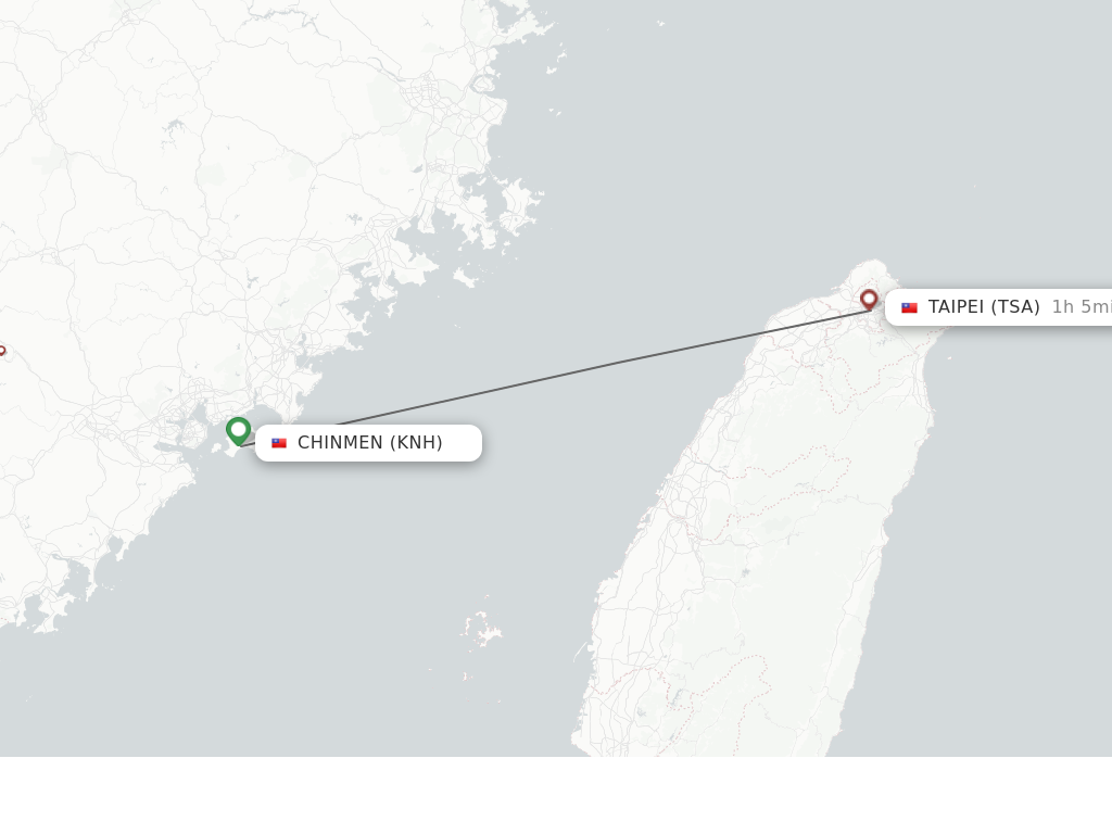 Flights from Chinmen to Taipei route map