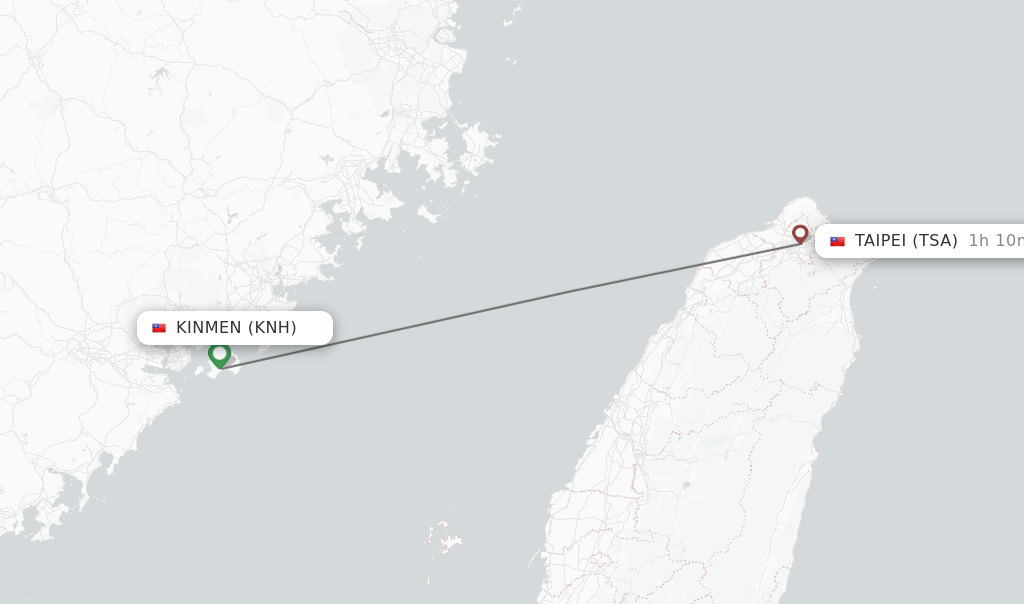 Flights from Kinmen to Taipei route map