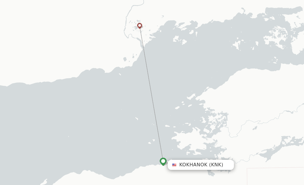 Route map with flights from Kokhanok with Iliamna Air Taxi