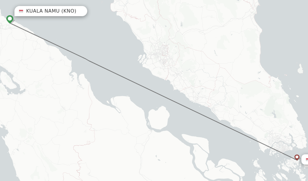 Flights from Kuala Namu to Batam route map