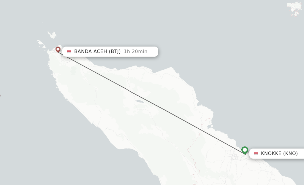 Flights from Kuala Namu to Banda Aceh route map