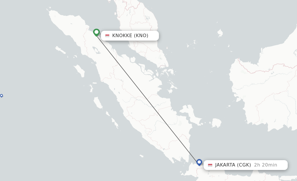 Flights from Kuala Namu to Jakarta route map