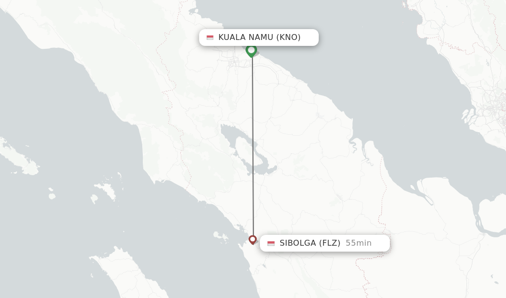 Flights from Kuala Namu to Sibolga route map