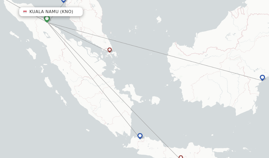 Route map with flights from Kuala Namu with Lion Air
