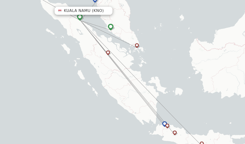 Route map with flights from Kuala Namu with Citilink