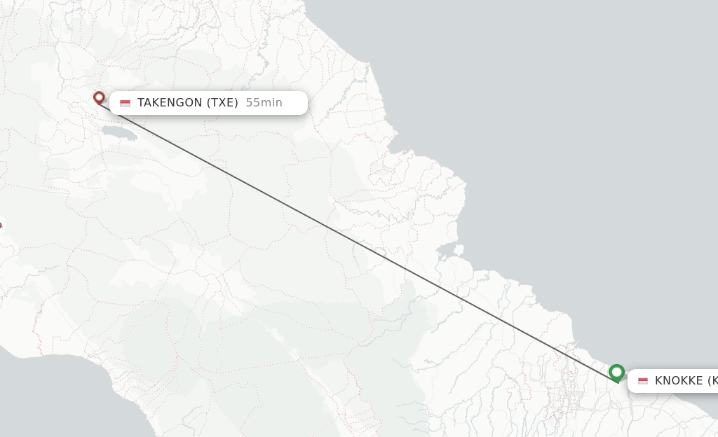 Flights from Kuala Namu to Takengon route map