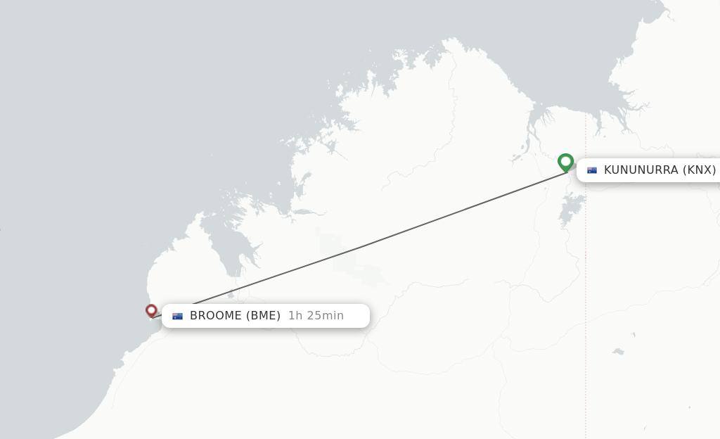 Flights from Kununurra to Broome route map