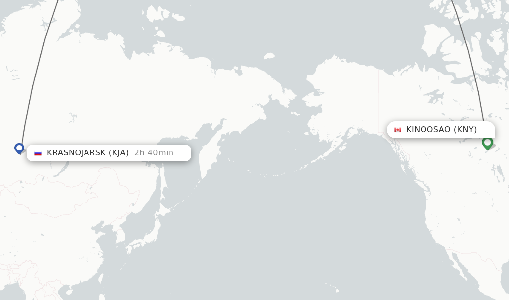 Flights from Krasnojarsk to Kodinsk route map
