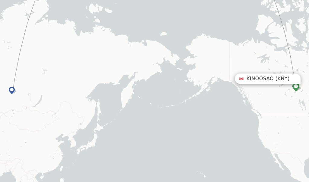 Route map with flights from Kodinsk with KrasAvia