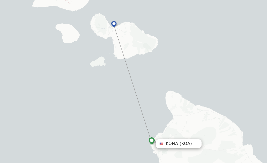 Route map with flights from Kona with Southern Airways Express