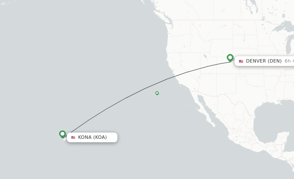 Flights from Kona to Denver route map