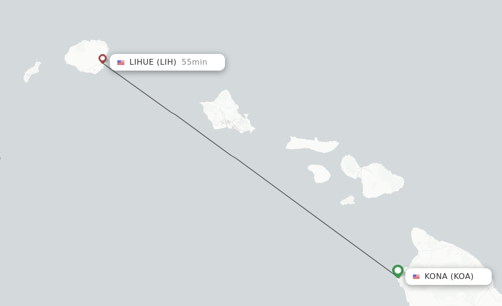 Flights from Kona to Lihue route map