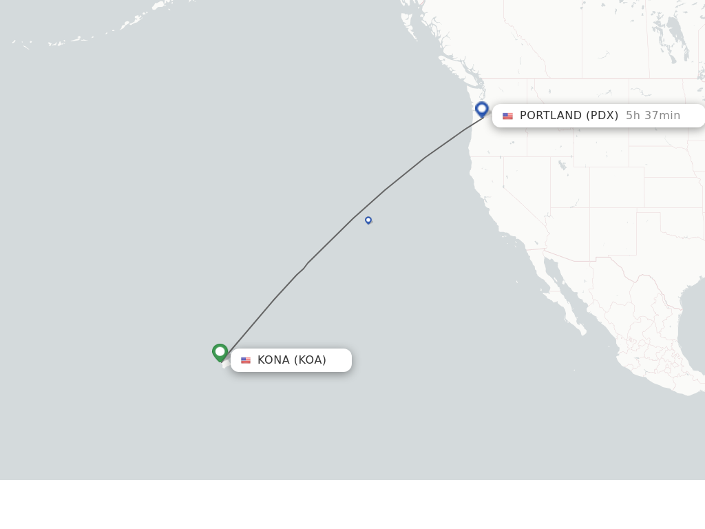 Flights from Kona to Portland route map