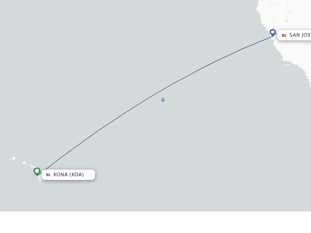 Flights from Kona to San Jose route map