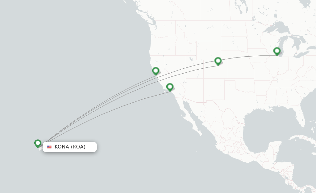 Route map with flights from Kona with United Airlines