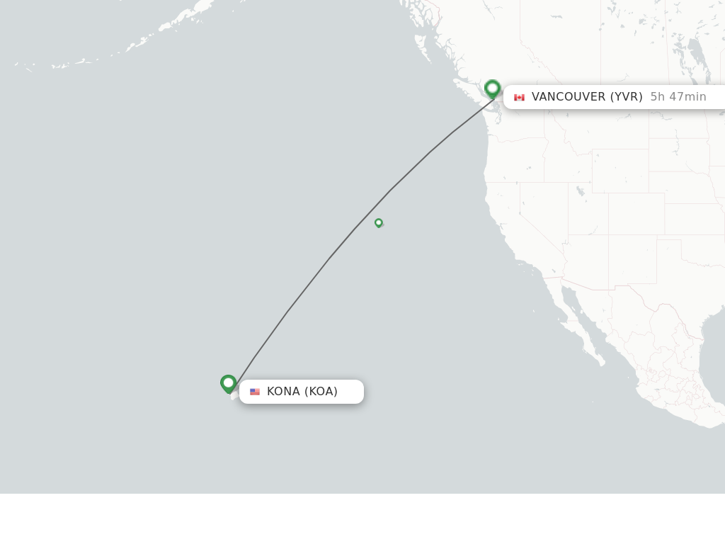 Flights from Kona to Vancouver route map