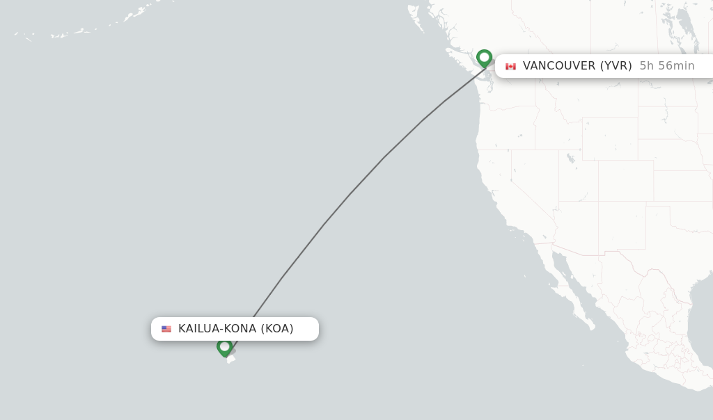 Flights from Kailua-Kona to Vancouver route map