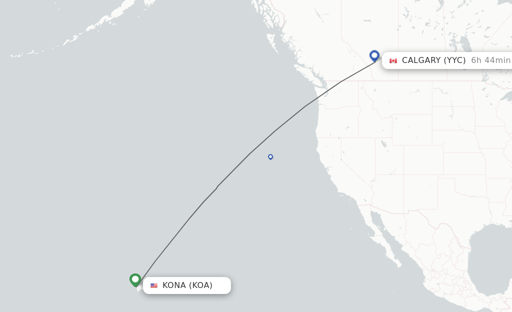 Flights from Kailua-Kona to Calgary route map