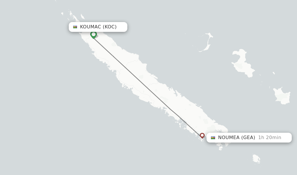 Flights from Noumea to Koumac route map