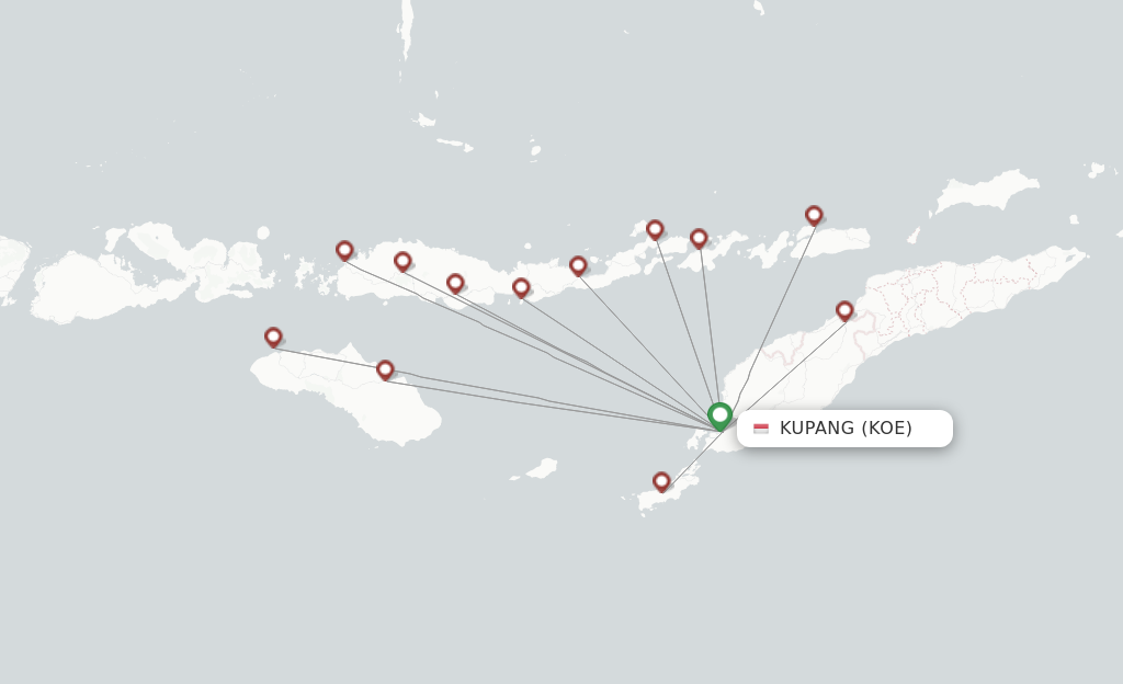 Route map with flights from Kupang with Wings Air