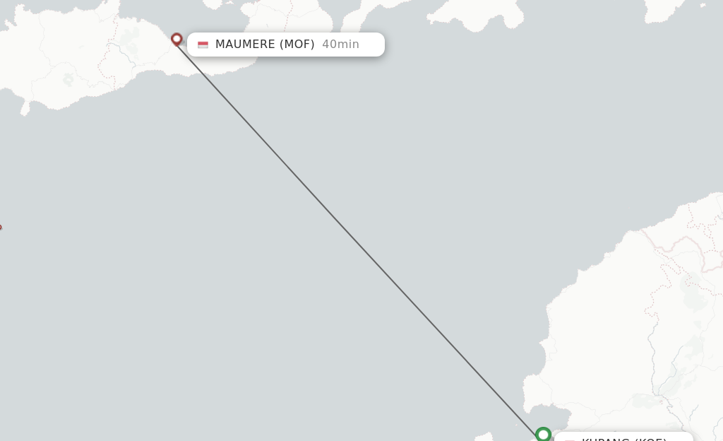 Flights from Kupang to Maumere route map