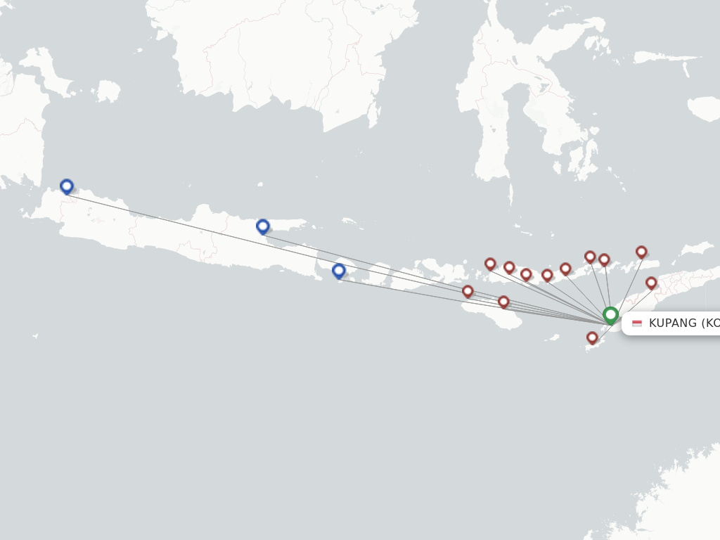 Flights from Kupang to Praya route map