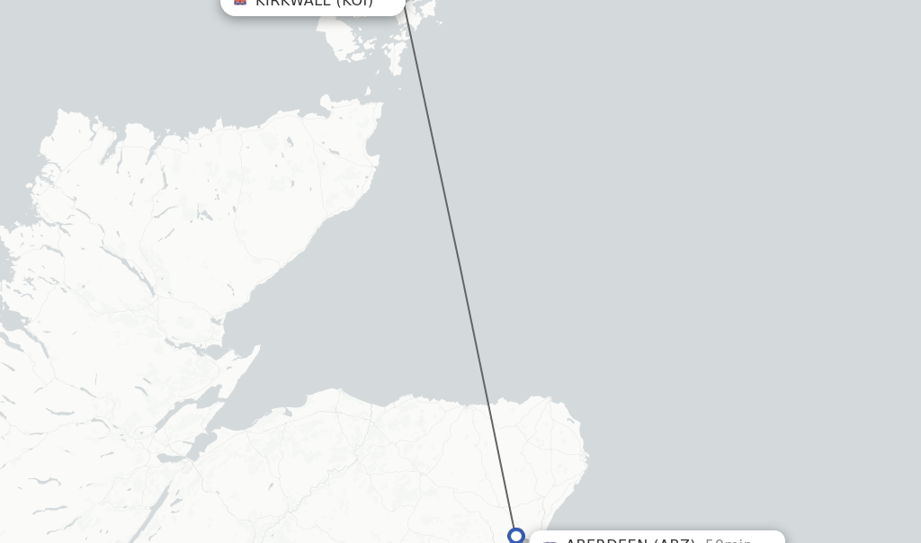 Flights from Kirkwall to Aberdeen route map
