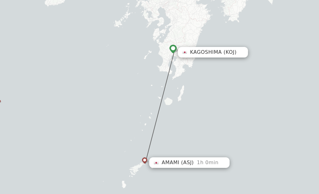 Flights from Kagoshima to Amami O Shima route map