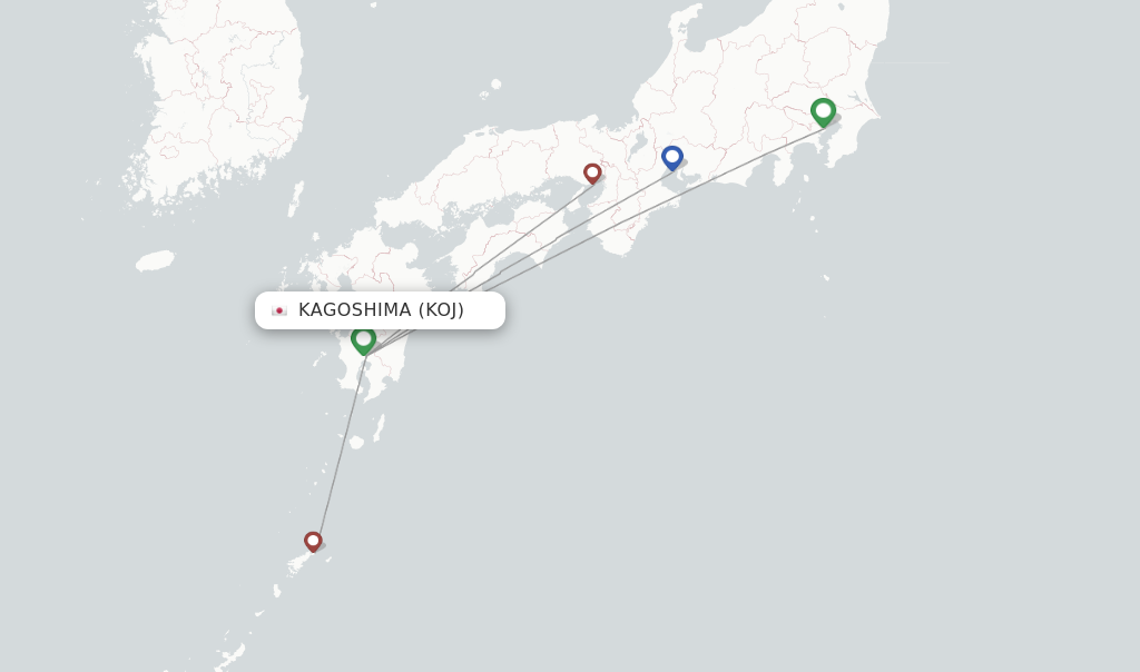 Route map with flights from Kagoshima with Skymark Airlines