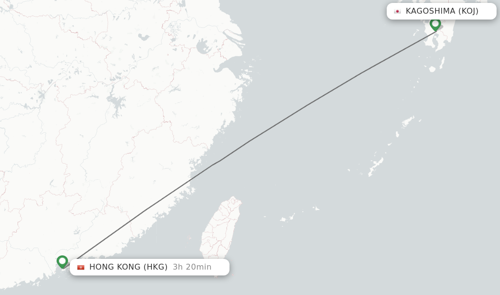 Flights from Kagoshima to Hong Kong route map