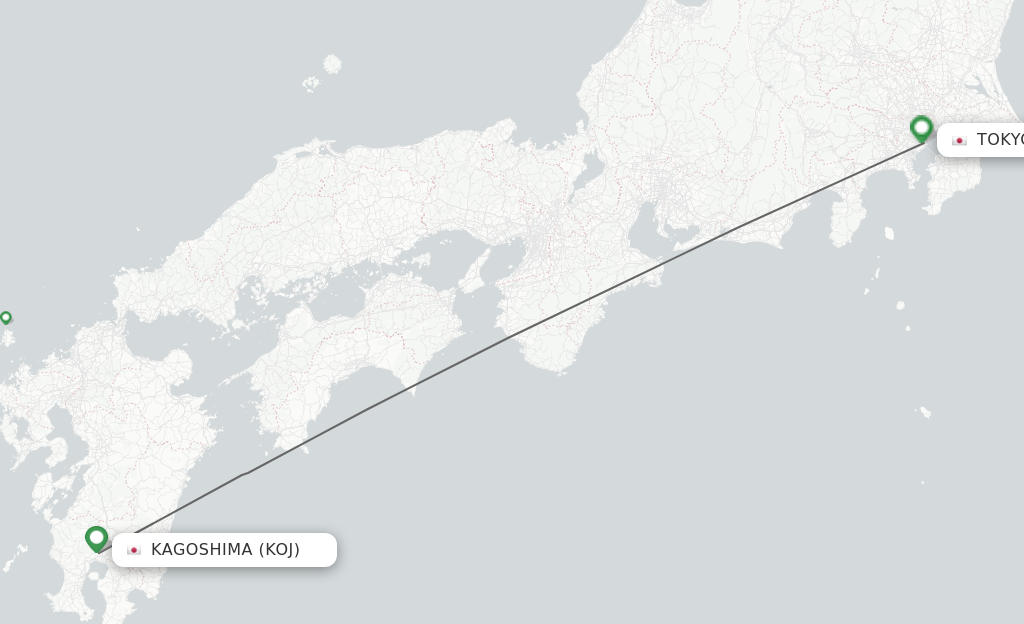 Flights from Kagoshima to Tokyo route map