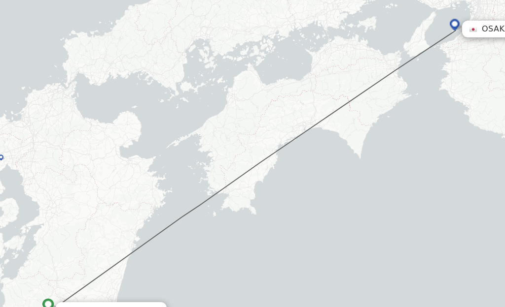 Flights from Kagoshima to Osaka route map