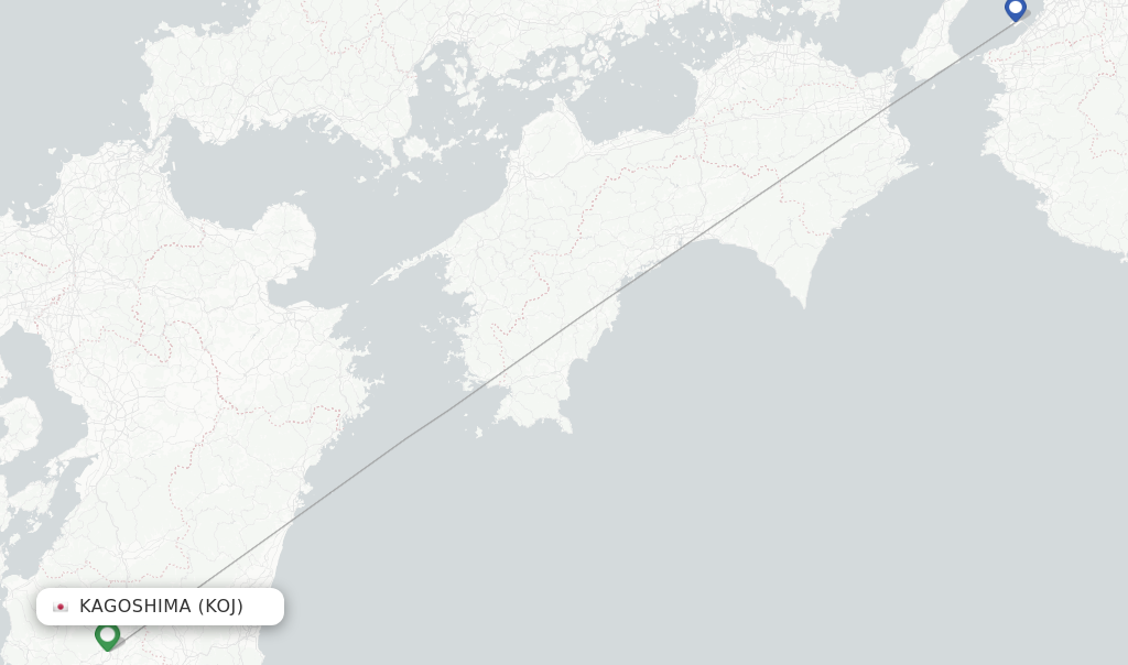 Route map with flights from Kagoshima with Peach Aviation