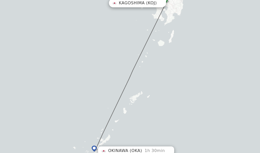 Flights from Kagoshima to Okinawa route map