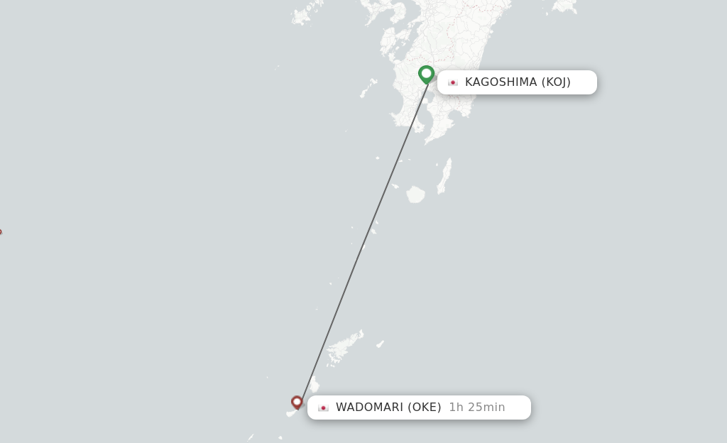 Flights from Kagoshima to Wadomari route map