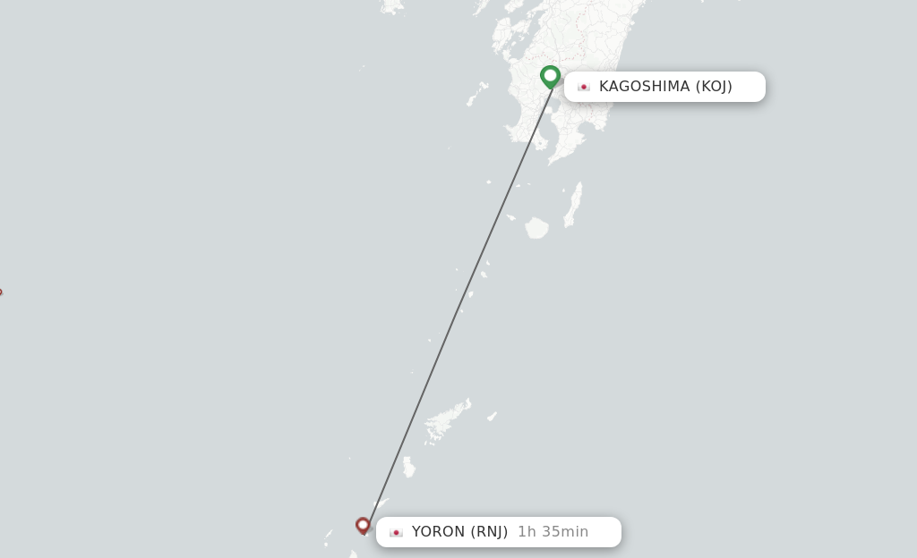 Flights from Kagoshima to Yoronjima route map