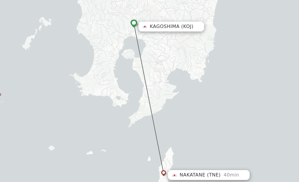 Flights from Kagoshima to Nakatane route map