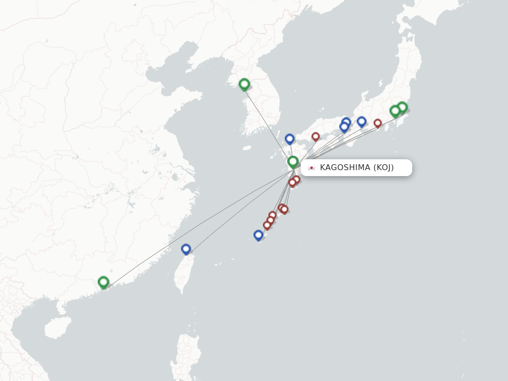 Flights from Kagoshima to Kobe route map