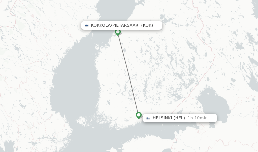 Flights from Kokkola/Pietarsaari to Helsinki route map