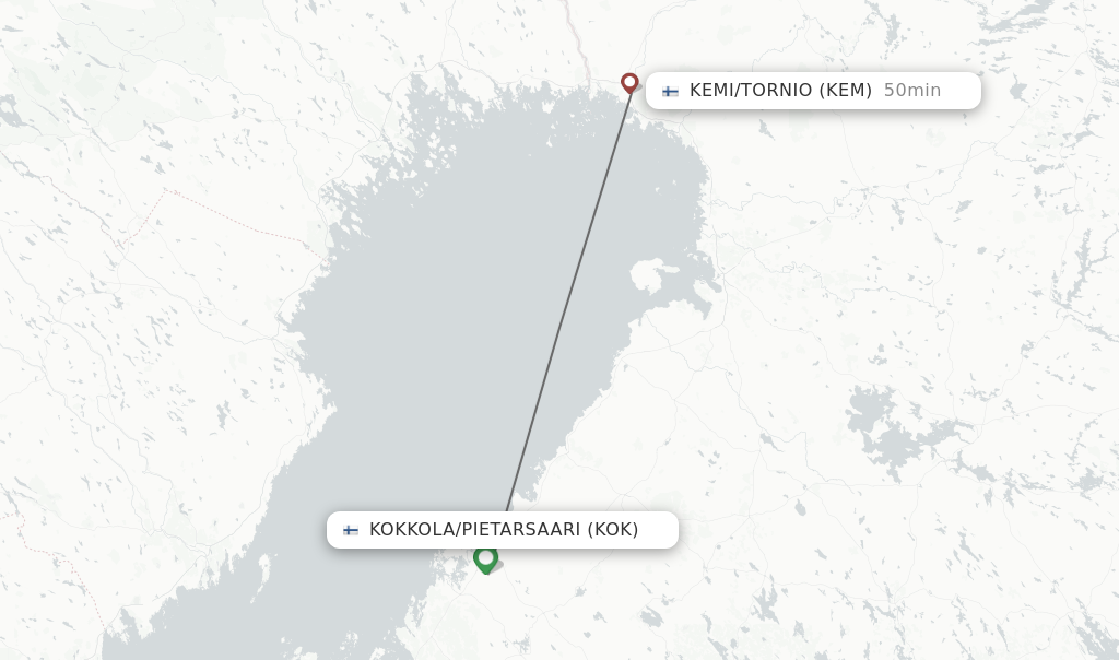 Flights from Kokkola/Pietarsaari to Kemi/Tornio route map