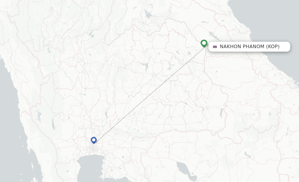 Route map with flights from Nakhon Phanom with Thai AirAsia