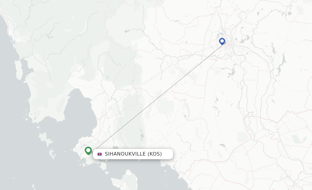 Route map with flights from Sihanoukville with Cambodia Airways