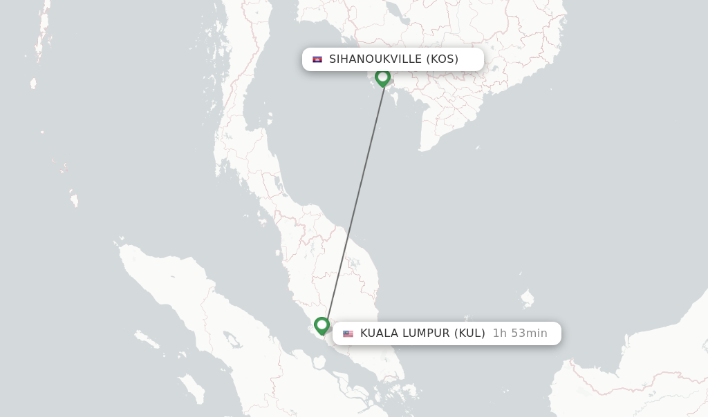 Flights from Sihanoukville to Kuala Lumpur route map
