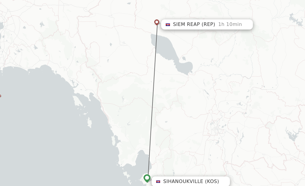 Flights from Sihanoukville to Siem Reap route map