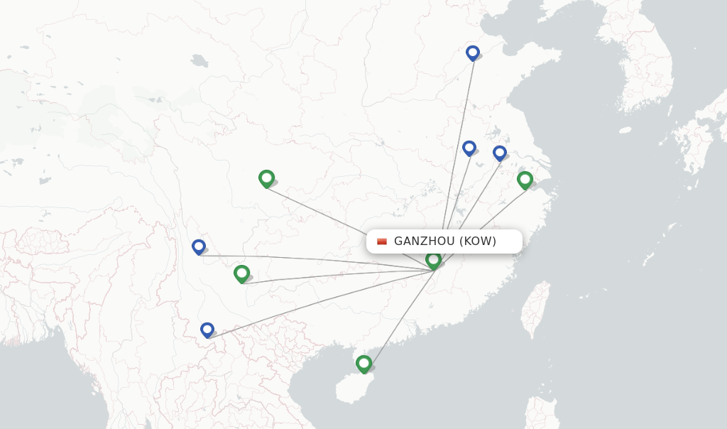 Route map with flights from Ganzhou with Lucky Air
